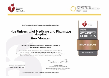 Bệnh viện Trường Đại học Y Dược Huế vinh dự nhận được giải thưởng Bronze Plus Quản lý Suy tim từ AHA (Hội Tim mạch Hoa Kỳ)